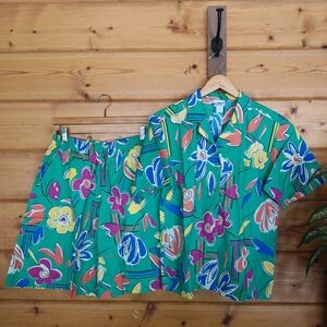 Koret Vintage Outfit Set ILGWU 50s 60s Floral Green High Stretch Short 10 Top 12